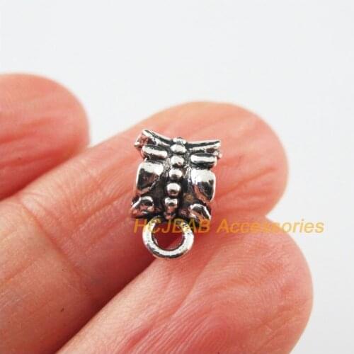 45 New Tube Charms Tibetan Silver Color Flower Bail Beads Fit Bracelets 7.5x11mm