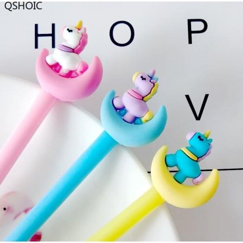 50Pcs/lot At Random Creative Moon Unicorn Black Ink Gel Pen Signature Pen Escolar Papelaria School Office Supply Gift