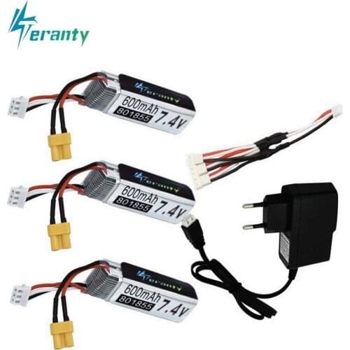 7.4V 600mAh 801855 Lipo Battery Charger Sets For XK K130 RC Six-way Brushless Aileron Helicopter Drone Spare Parts Accessories