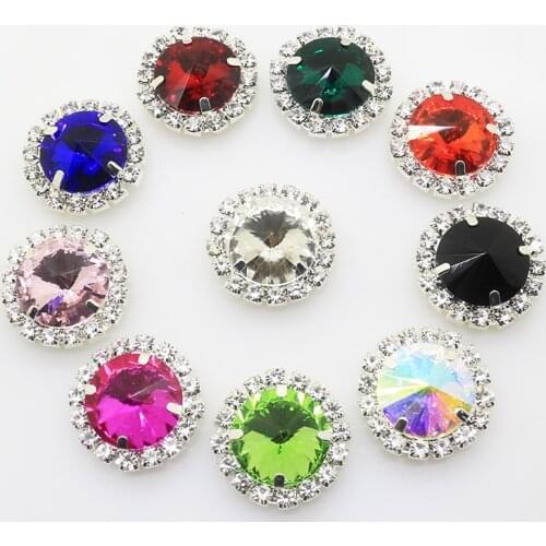 Diamond Glass Buttons For Clothing 10Pcs/Lot 25mm Handwork Sewing Shiny Round Rhinestones Button Mix Color Silver Accessories