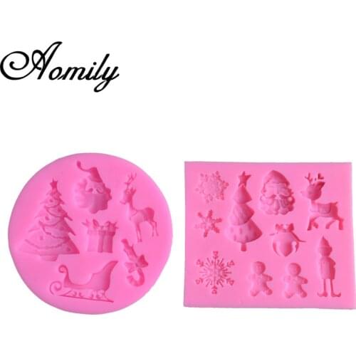 Amoliy Christmas Elk Santa Fondant Cake Silicone Mold DIY Chocolate Baking Clay Handmade Soap Mold Cake Decoration Accessories