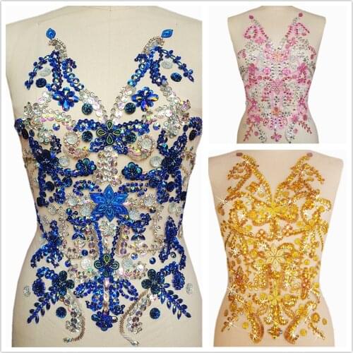 HANDMADE 36x50cm Diy Beaded Clear AB Red Sequin Wedding Dress Applique Sew on Rhinestones Patches Sewing Trim For Clothes Design