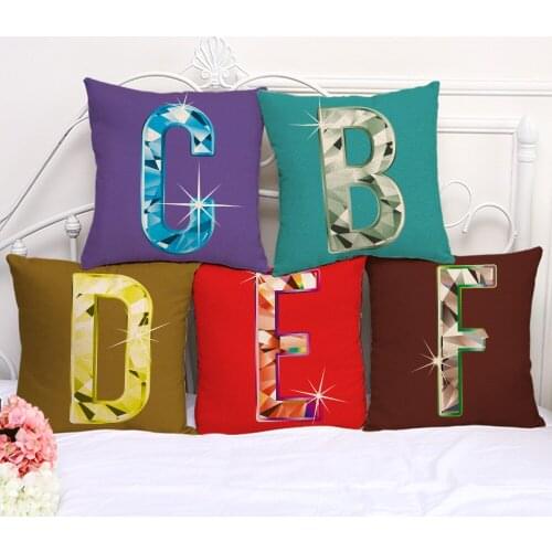 Decorative Pillow Cushion Case 26 letter Bling Color Pillowcase 17.5 Inch Cotton Linen Chair Seat Throw Pillow Cover ZM1003
