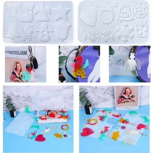 E56A Resin Ornament Molds Christmas Resin Mold Silicone Resin Casting Mold Set for Xmas Decorations 8 Designs/Sheet 2 Kinds