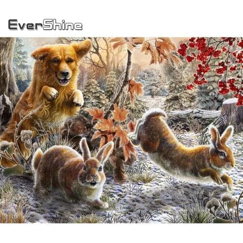 Evershine 5D DIY Diamond Painting Rabbit New Arrival Diamond Embroidery Animal Dog Cross Stitch Mosaic Sale Winter Home Decor
