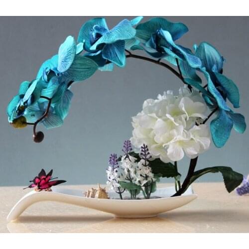 European Ceramic Vase Phalaenopsis Home Crafts Figurines Decoration Livingroom Office Coffee Desktop Fake Potted Plant Ornament