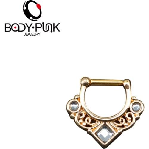 BODY PUNK Nose Septum Ring 14G/16G Clicker Indian Nose Rings Fake Piercing Real Jewelry Nose Hoop Rings Nose Earrings and studs