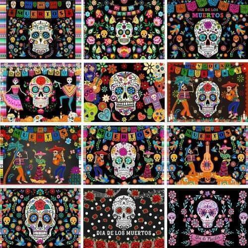 Mocsicka Photography Backdrop Day Of The Dead Fiesta Party Mexican Black Wall Birthday Party Decor Banners Photo Studio Backdrop