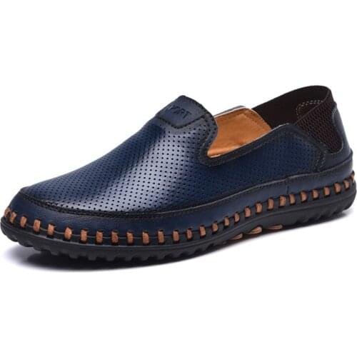 Leather Soft Breathable Loafers Genuine for Men Slip On Moccasins Boat Flats Shoes Casual Driving Shoes