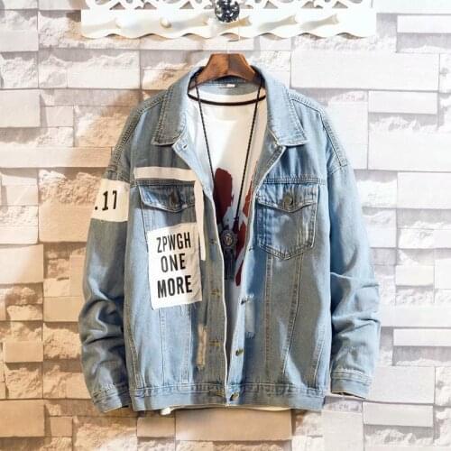 2019New Top Quality pure cotton Denim Jackets Men Cowboy Slim Fit Bomber Jacket Mens Jean Jacket Hip Hop Print Coats