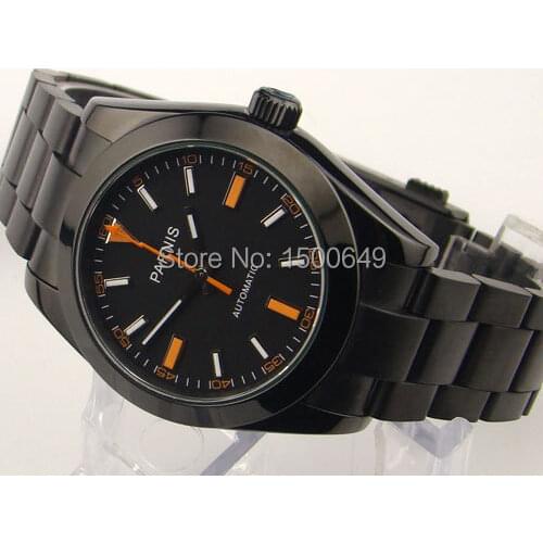Parnis 40mm PVD case Black dial sapphire glass Automatic mens watch E982
