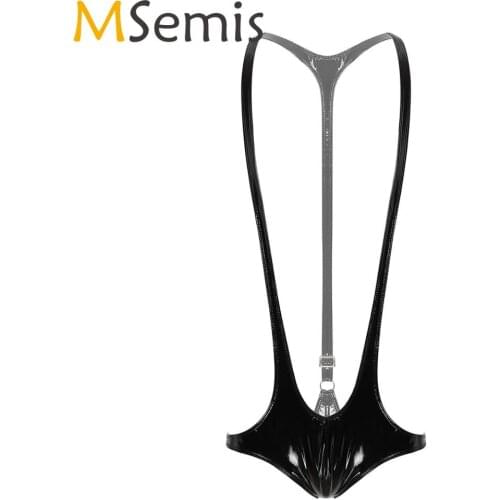 Mens Lingerie Hot Erotic Open Chest Butt Wrestling Singlet Bodysuit Gay Wetlook Leather Jockstrap Jumpsuit Sissy Latex Catsuit