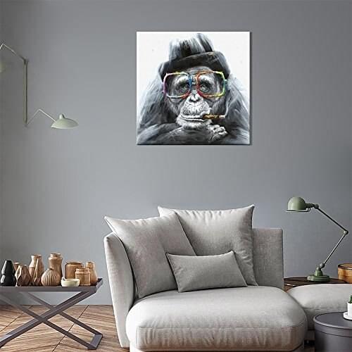 Pure Hand Painted WALL ARTS Modern Framed Gorilla Monkey Oil Painting Hang Pictures for Living Room Gorilla Monkey Thinker Decor