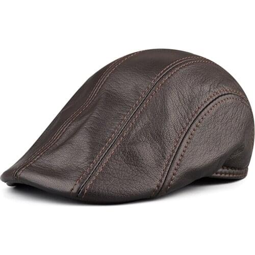 2020 new aman real leather beret cap hat boy winter warm baseball caps hats black brown color