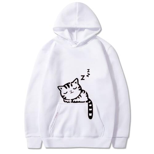 2021 Spring and Autumn clothing new long-sleeved loose black Kawaii Sleeping cat oversized Tops womens hoodie sweatshirt