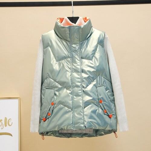 Newest Female Casual Sleeveless Vest Jacket Outwear 2021 Women Winter Vest Stand Collar Short Glossy Cotton Padded Waistcoat