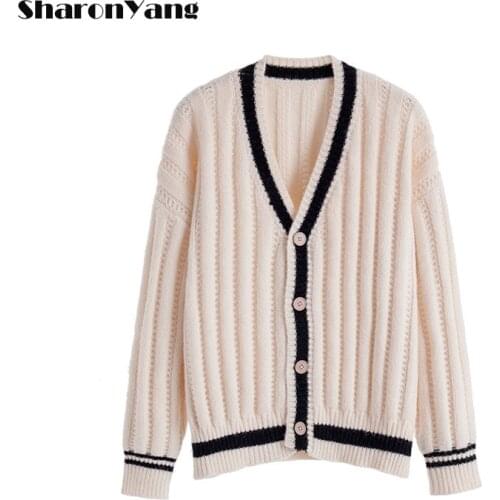 Autumn Short Knitted Cardigan Women Clothes Outerwear Autumn Loose Vintage Sweater Coat Sweater Cropped Cardigan Fashion
