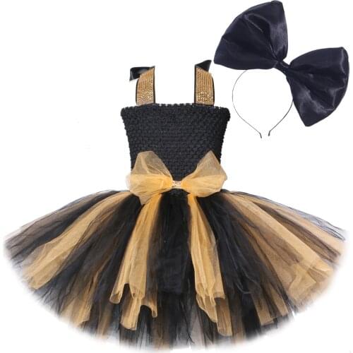 Lol Surprise Dolls Bow Dress for Girls Kids New Year Costumes Princess Girl Tutu Dresses with Big Bowknot Headband Child Clothes