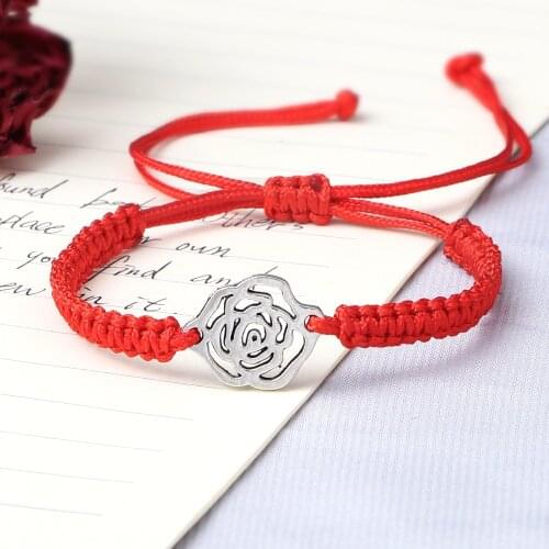 Fashion Braided Bracelets Silver Color Metal Red String Thread Bangles for Men Womens Charm Jewelry Wristbands Friendship Gift