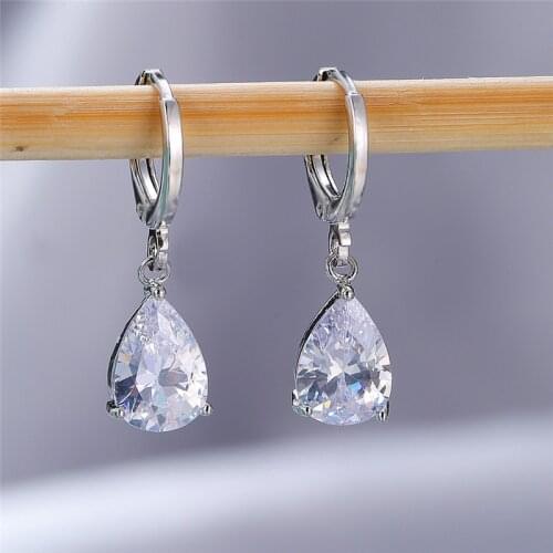 Simple Female White Water Drop Earrings Rose Gold Silver Color Dangle Earrings For Women Charm Rainbow Crystal Wedding Earrings