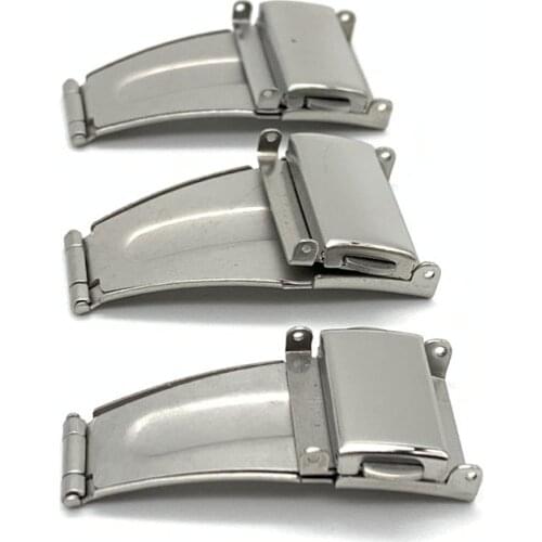 Double Click Buckle Watch Push Button Fold Deployment Clasp Silver Watchband Strap 9/10/11/12/13/14/15/16/17/18/19/20/21mm