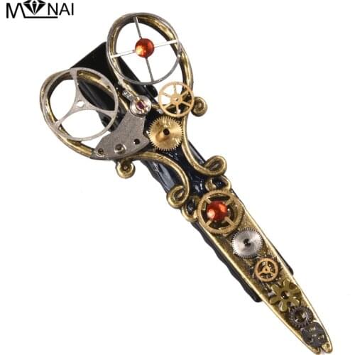 Steampunk Retro Gear Scissor Hair-Clip Gothic Punk Clock Cogs Hair Pin Vintage Lolita Hairpin Brooch Headpiece