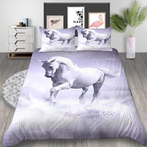 Animal White Horse Bedding Set Fashion 3D Print Comforter Luxury Queen King Single Duvet Cover Set Home Textile Decor Modern