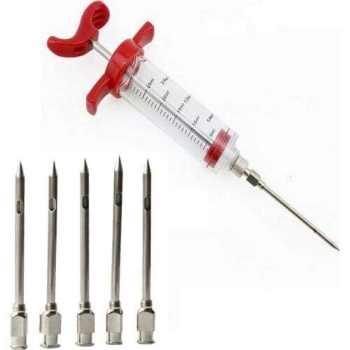 BBQ Meat Syringe Marinade Injector Stainless Steel Needles Turkey Chicken Syringe Sauce Injection Kitchen Tools 10/20/50pcs