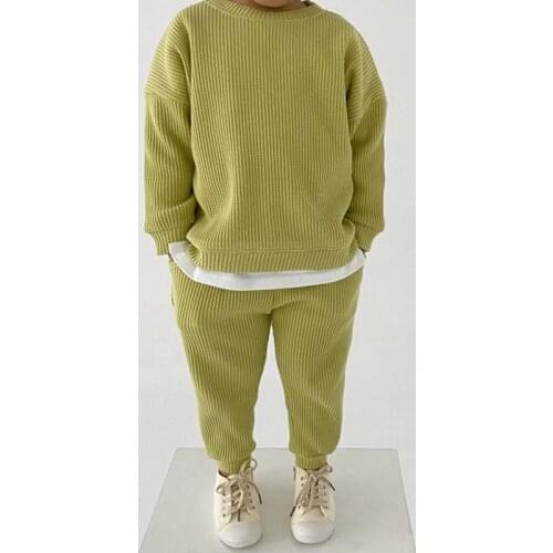 Baby Boys Girls Loose Tracksuit Sets Kids Korean Style Cotton Knitted Pullovers+Pants 2pcs Clothing Sets 2021 Spring Autmn