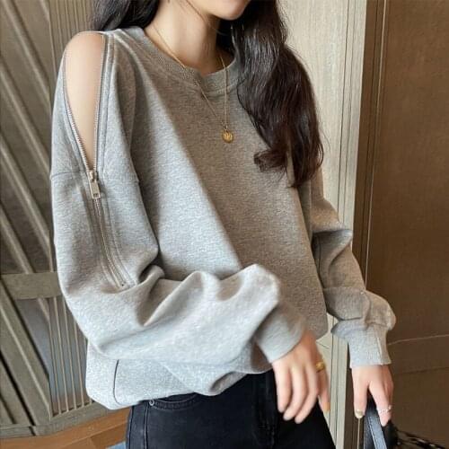 ZHOUTAYLOR Sweatshirt Women Sweet Office Lady Fashion Pullovers Femme Off-Shoulder O-Neck Loose Autumn New Tops Female S0719