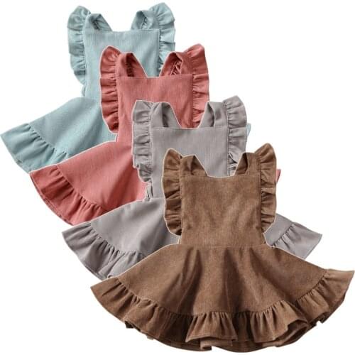 Pudcoco Baby Girl Sleeveless Corduroy Dress Solid Color Ruffle Flying Sleeve Party Skater Dress Tulle Newborn Tutu Dresses