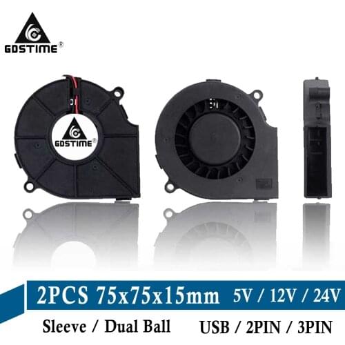 2pcs DC 5V/12V/24V 75x75x15mm Radiator Centrifugal Turbo Fan USB 7515 PC Cooling Blower Fan 75MM industrial Exhaust Heatsink Fan