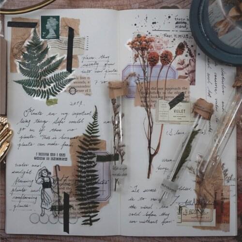 Vintage Fall Plants Flowers Journal Decorative Sticker Label Diary Stationary Japanese Album Sticker Flakes Scrapbooking