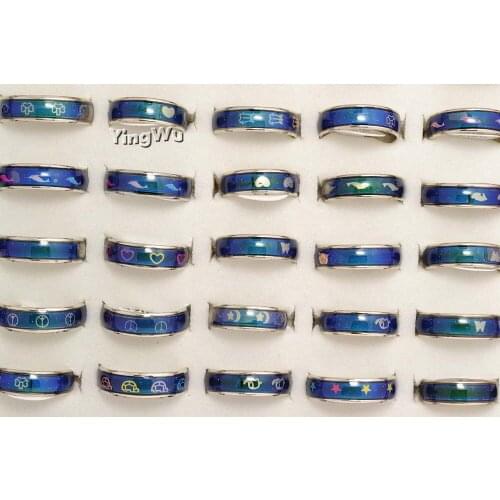 Yingwu 10pcs Lot Fashion Love Magic Mood Ring Temperature Changing Color Emotion Feeling Rings Silver Rings For Women/Men