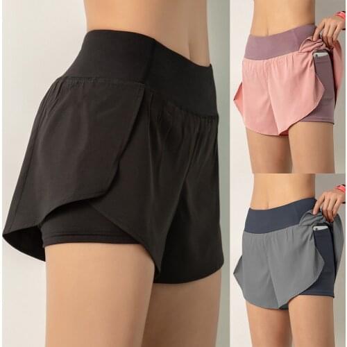 2 In 1 Yoga Shorts Women Fitness Top Spandex Neon Elastic Lulu Running Workout Short Leggings For Ladies Gym Sport Shorts