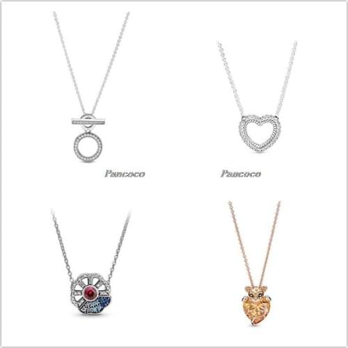 925 Sterling Silver Necklace Pave Snake Chain Pattern Open Heart Collier Necklace For Women Bead Charm Diy Pandora Jewelry