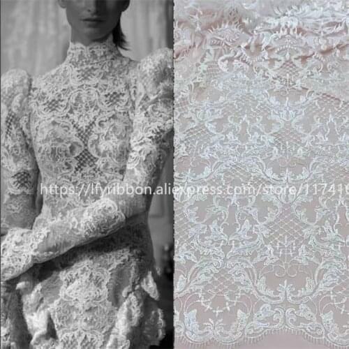 125 CM Wide Gorgeous Off White African Nigerian French Embroidery Lace Fabric Wedding dress Lace Fabric