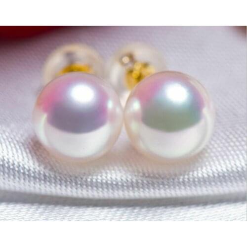 18K Gold AAA Natural 8mm Akoya White Pearl Earrings