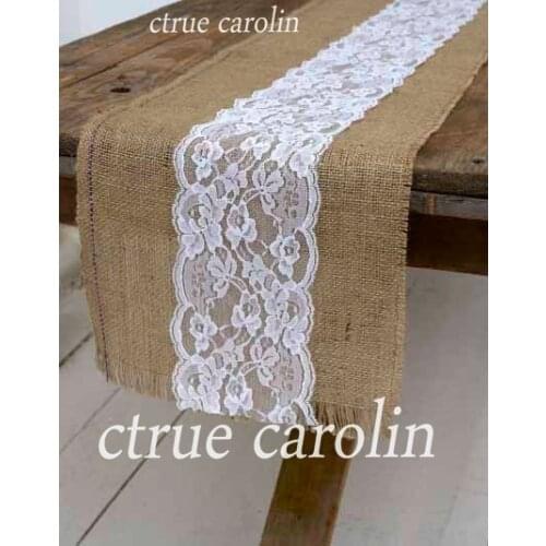 30x290cm Burlap Hessian jute Table Runner with lace Party vintage Wedding adornment decoration rustic wedding decor centerpieces