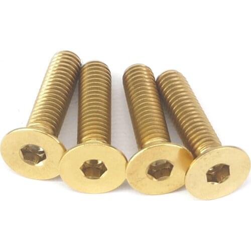 4 PCS M6x25mm Golden Titanium Countersunk Head Bolts For Bicycle Headset Top Cap
