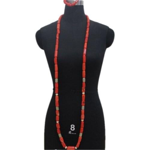 4ujewelry African Coral Beads For Men 60 Inches 12-14mm Coral Nigerian Wedding Jewellery Set For Groom Free Shipping