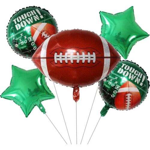 5pcs 18inch RugbyBall Foil Balloons Set Football Rugby Soccer Helium Globos Sports Theme Birthday Party Decoration Boys Toy Gift