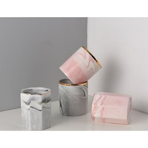 Home&Office Decoration Accessories Office Storage Cup INS Marble Stripe Ceramic Pen Holder Nordic