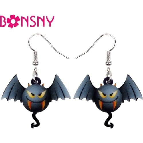 Bonsny Acrylic Halloween Devil Bat Earrings Drop Dangle Big Long Novelty Animal Jewelry For Women Girls Teens Party Charms Gift