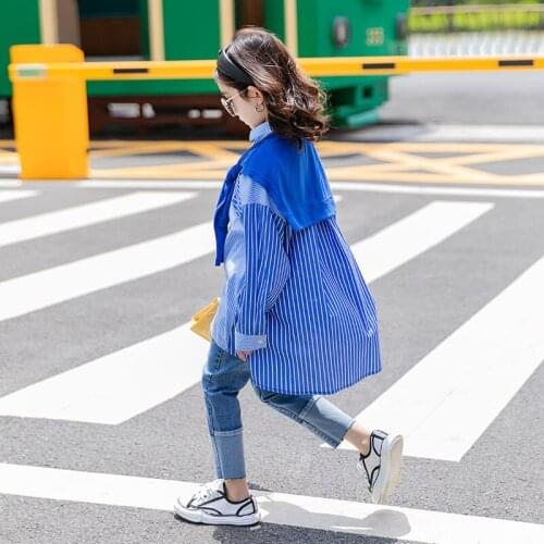 Spring Autumn Childrens Clothing Girls Striped Shirts 2021 Spring New Childrens Loose Shirts Girls College Style Shirt Dress