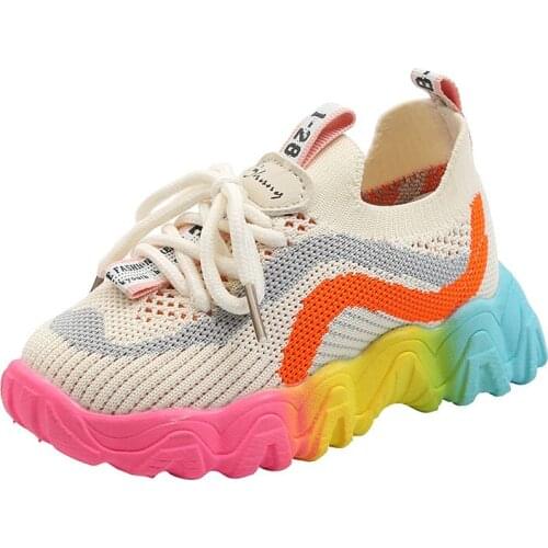 Girls Graffiti Rainbow Bottom Sneakers 1-6 Years Old Boys Fashion Breathable Net Running Shoes Baby Walking Shoes Toddler light
