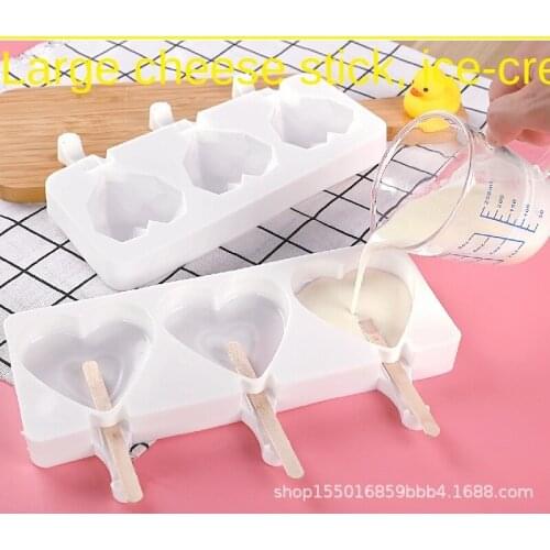 3-connected Heart-shaped Silica Gel Ice Cream Mold Popsicle Ice Cube Ice Making Box Love Ice Cream Jelly Auxiliary Food Baking