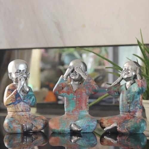 3pcs/set 21cm Painted painting Resin Three no monks Sculpture monk Ornaments colored colorful home decor decoration for home