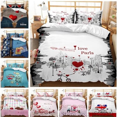 Lovely Valentines Day Love 3D Printing Bedding Set Small Fresh Style Quilt Cover Pillowcase Bedroom Decoration Home Textile