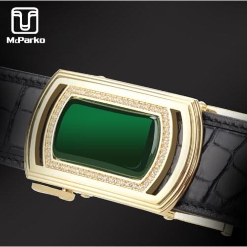 McParko Genuine Alligator Leather Belt Men Agate Inlaid Automatic Buckle Real Crocodile Belt Luxury Brand Birthday Gift Male